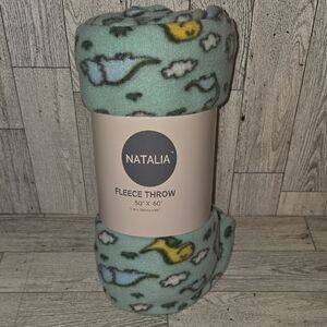 Fleece Throw Blanket - Mint Green with Cloud Design